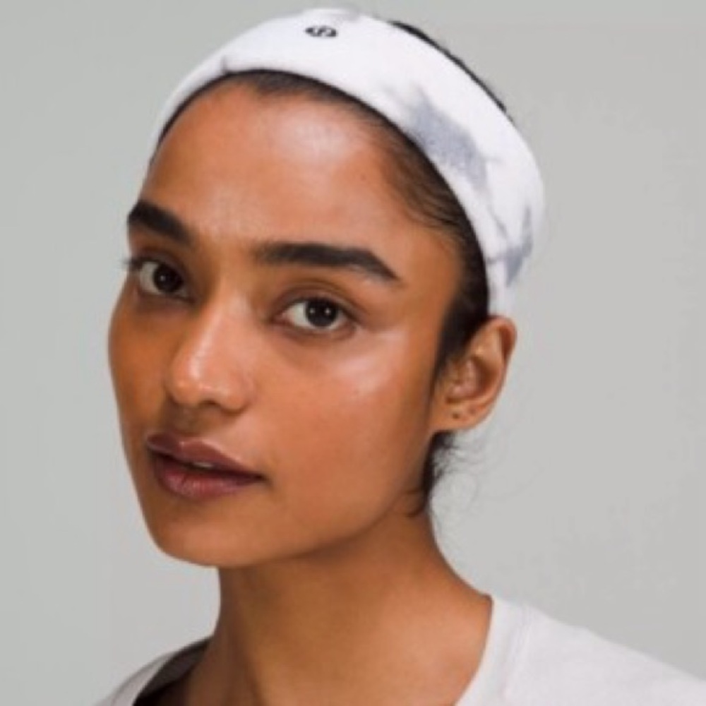 Lululemon Grey White Diamond Tie Dye Terry Towel Sweatband Headband Hair Band